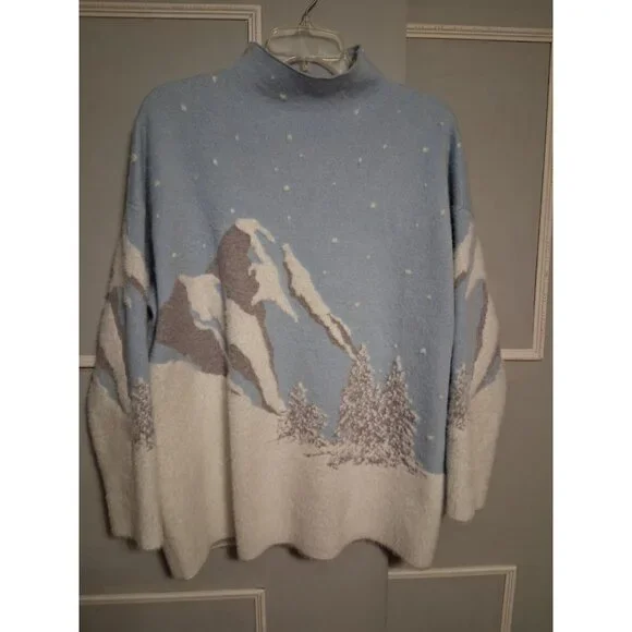 Rachel Zoe Sweater 1X Blue Mountain Snow Winter Soft Pullover Turtle Neck - Picture 10 of 10